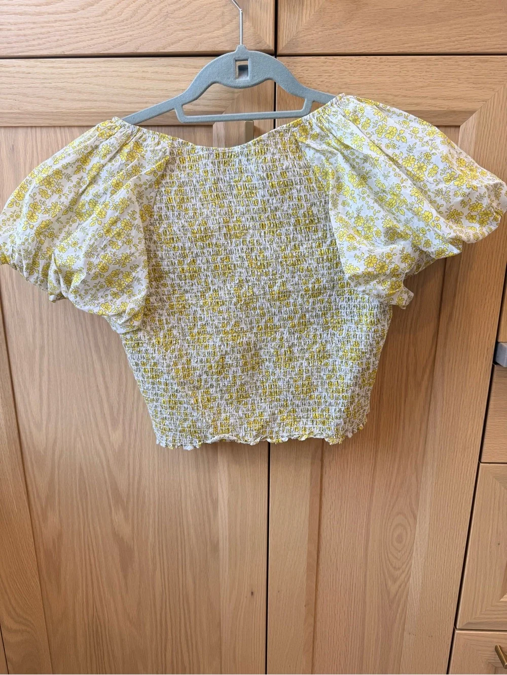 J. Crew White and Yellow Floral Puff-Sleeve Top